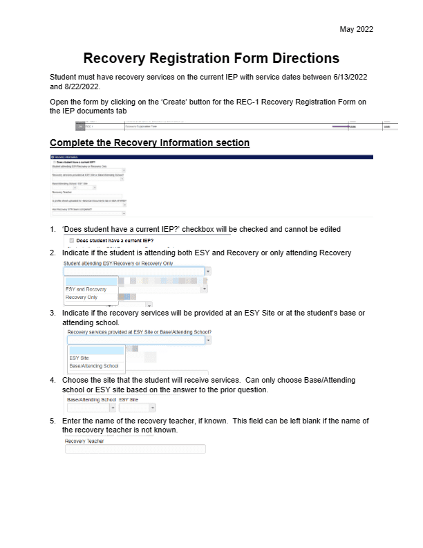 Recidivation Form Special Education Action